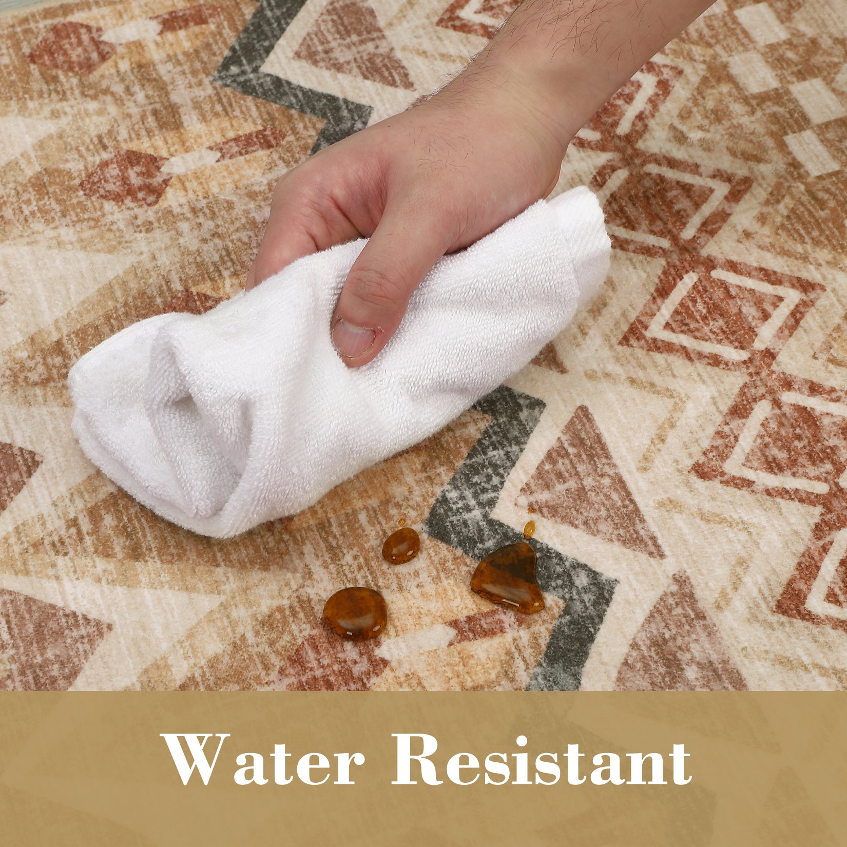 Garvee Boho Beige 5x7 Washable Area Rugs, Distressed Geometric Printed Throw Rugs, Non-Slip Low Pile Indoor Mat, Foldable Non-Shedding Accent Carpet for Living Room, Bedroom, Office