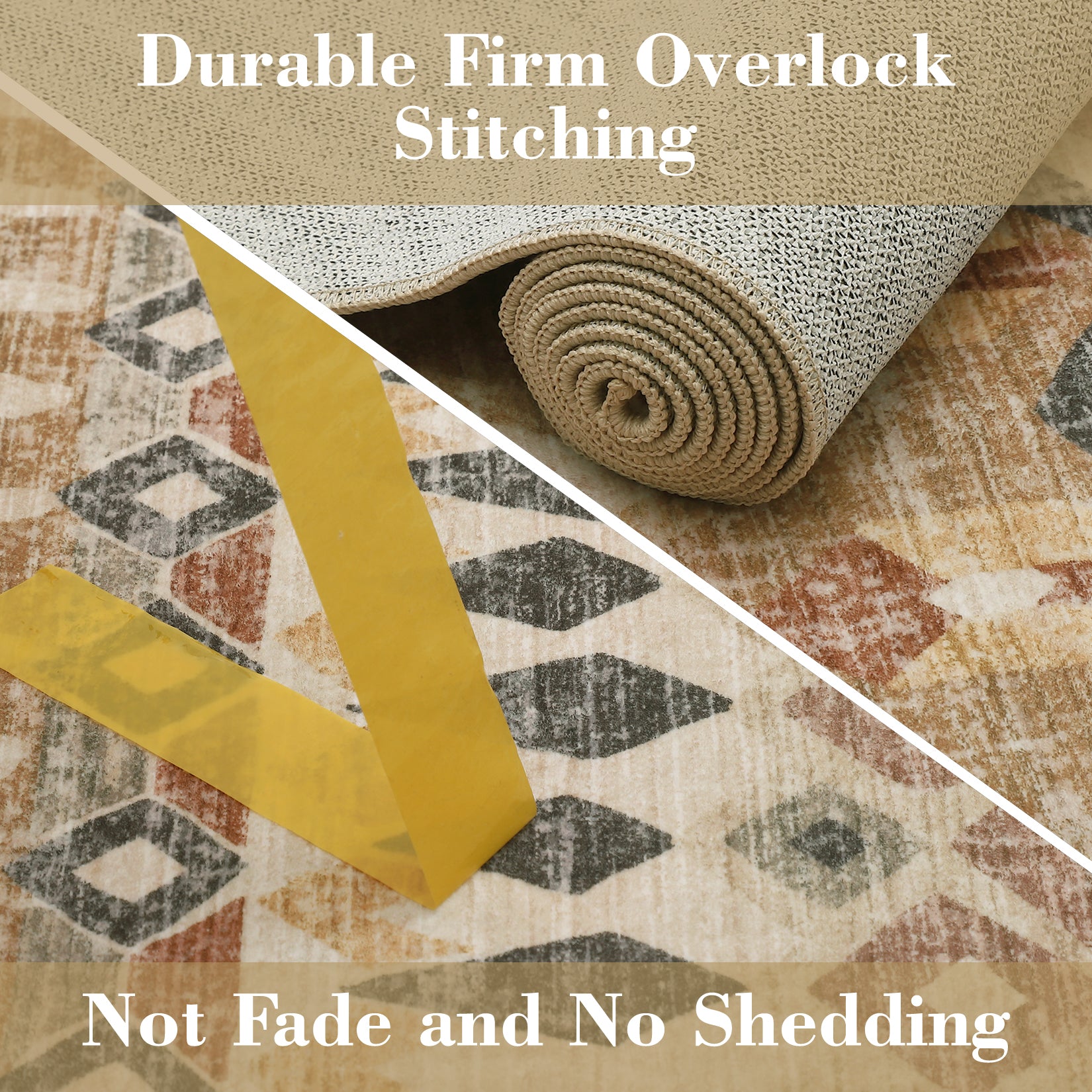 Garvee Boho Beige 5x7 Washable Area Rugs, Distressed Geometric Printed Throw Rugs, Non-Slip Low Pile Indoor Mat, Foldable Non-Shedding Accent Carpet for Living Room, Bedroom, Office