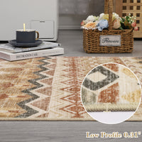 Garvee Boho Beige 5x7 Washable Area Rugs, Distressed Geometric Printed Throw Rugs, Non-Slip Low Pile Indoor Mat, Foldable Non-Shedding Accent Carpet for Living Room, Bedroom, Office