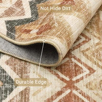Garvee Boho Beige 5x7 Washable Area Rugs, Distressed Geometric Printed Throw Rugs, Non-Slip Low Pile Indoor Mat, Foldable Non-Shedding Accent Carpet for Living Room, Bedroom, Office