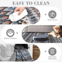 Garvee Boho Grey 9x12 Large Area Washable Rugs, Distressed Geometric Printed Living Room Rug, Non-Slip Low Pile Floor Carpet, Foldable Non-Shedding Accent Rug for Bedroom, Office