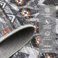 Garvee Boho Grey 10x13 Large Area Rug Washable Non-Slip Vintage Distressed Floor Cover Stain-Resistant Low Pile Soft Geometric Printed Throw Carpet Foldable Non-Shedding Indoor Rug for Home Office