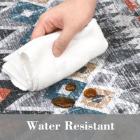 Garvee Boho Grey 9x12 Large Area Washable Rugs, Distressed Geometric Printed Living Room Rug, Non-Slip Low Pile Floor Carpet, Foldable Non-Shedding Accent Rug for Bedroom, Office