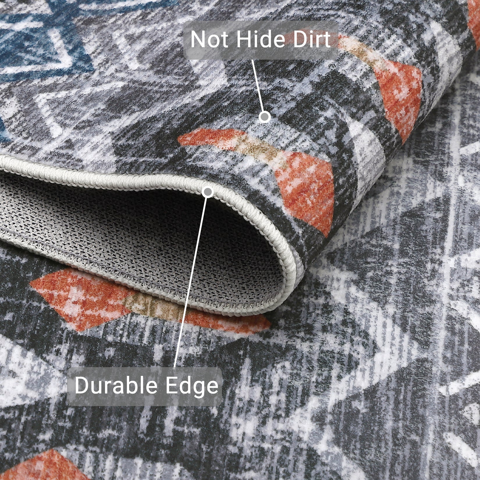 Garvee Boho Grey 10x13 Large Area Rug Washable Non-Slip Vintage Distressed Floor Cover Stain-Resistant Low Pile Soft Geometric Printed Throw Carpet Foldable Non-Shedding Indoor Rug for Home Office