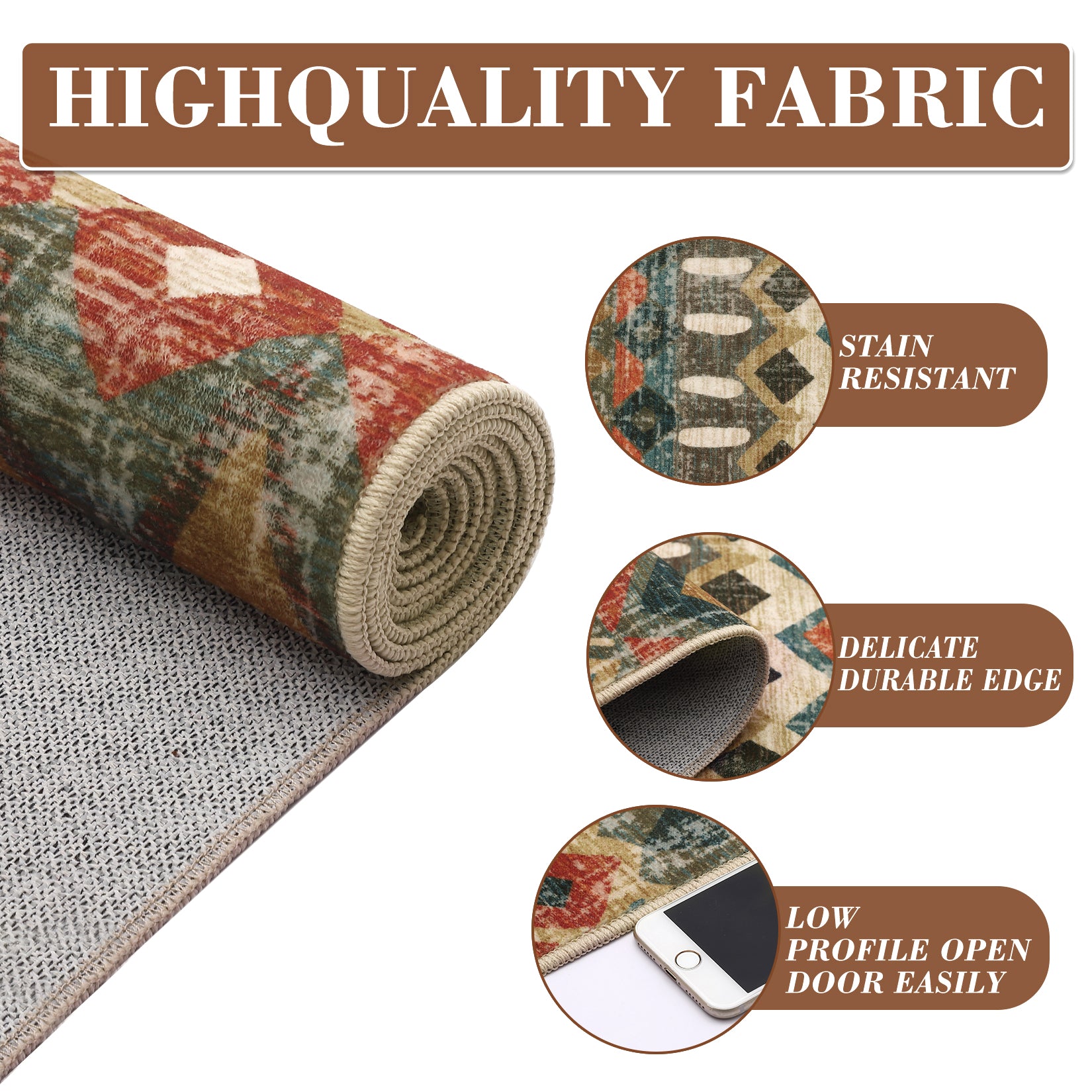 Garvee Boho Multicolor 9x12 Large Area Washable Rug, Distressed Geometric Printed Living Room Rug, Non-Slip Low Pile Floor Carpet, Foldable Non-Shedding Accent Rug for Bedroom, Office