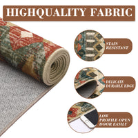 Garvee Boho Multicolor 9x12 Large Area Washable Rug, Distressed Geometric Printed Living Room Rug, Non-Slip Low Pile Floor Carpet, Foldable Non-Shedding Accent Rug for Bedroom, Office