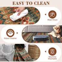 Garvee Boho Multicolor 9x12 Large Area Washable Rug, Distressed Geometric Printed Living Room Rug, Non-Slip Low Pile Floor Carpet, Foldable Non-Shedding Accent Rug for Bedroom, Office