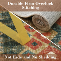 Garvee Boho Multicolor 9x12 Large Area Washable Rug, Distressed Geometric Printed Living Room Rug, Non-Slip Low Pile Floor Carpet, Foldable Non-Shedding Accent Rug for Bedroom, Office