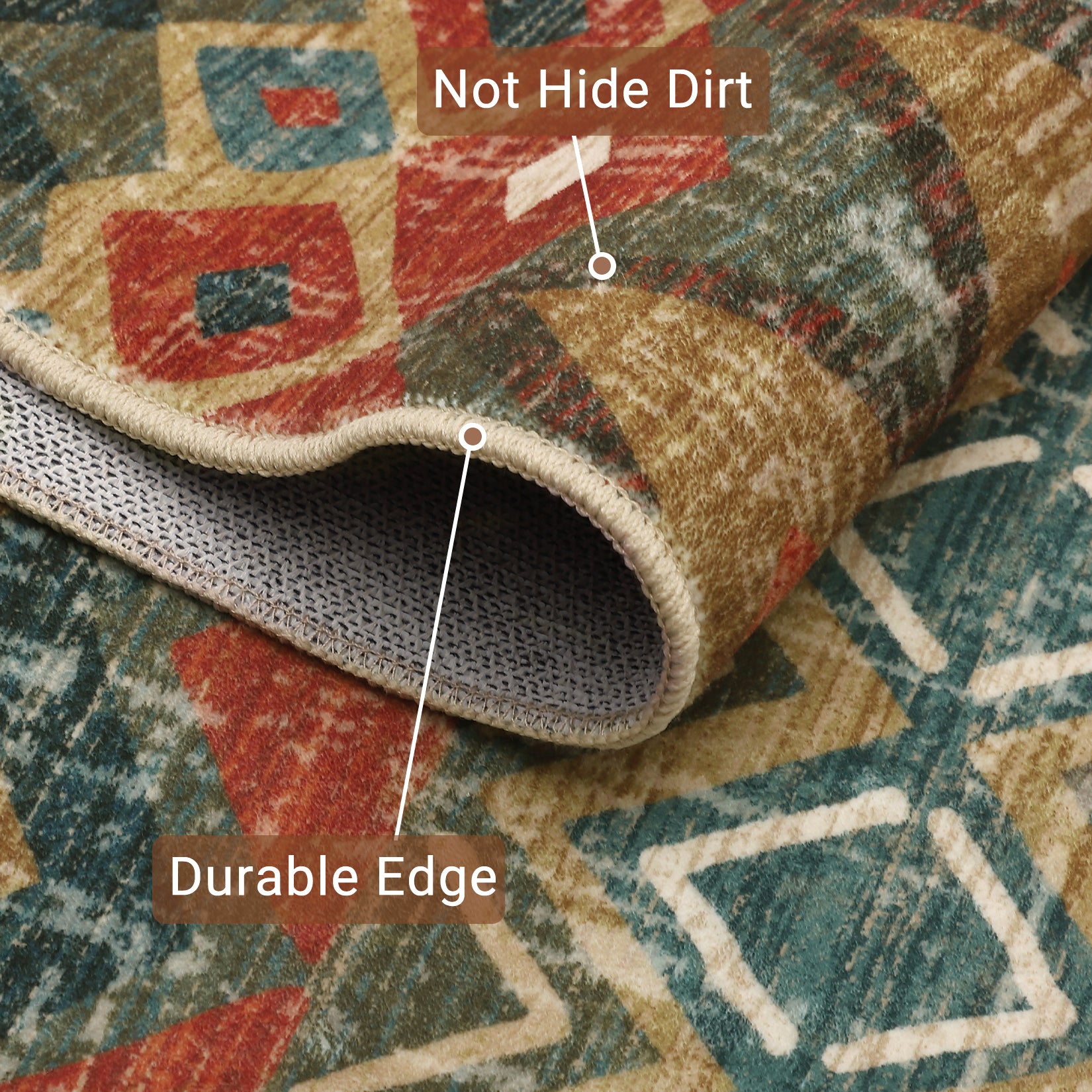 Garvee Boho Multicolor 9x12 Large Area Washable Rug, Distressed Geometric Printed Living Room Rug, Non-Slip Low Pile Floor Carpet, Foldable Non-Shedding Accent Rug for Bedroom, Office