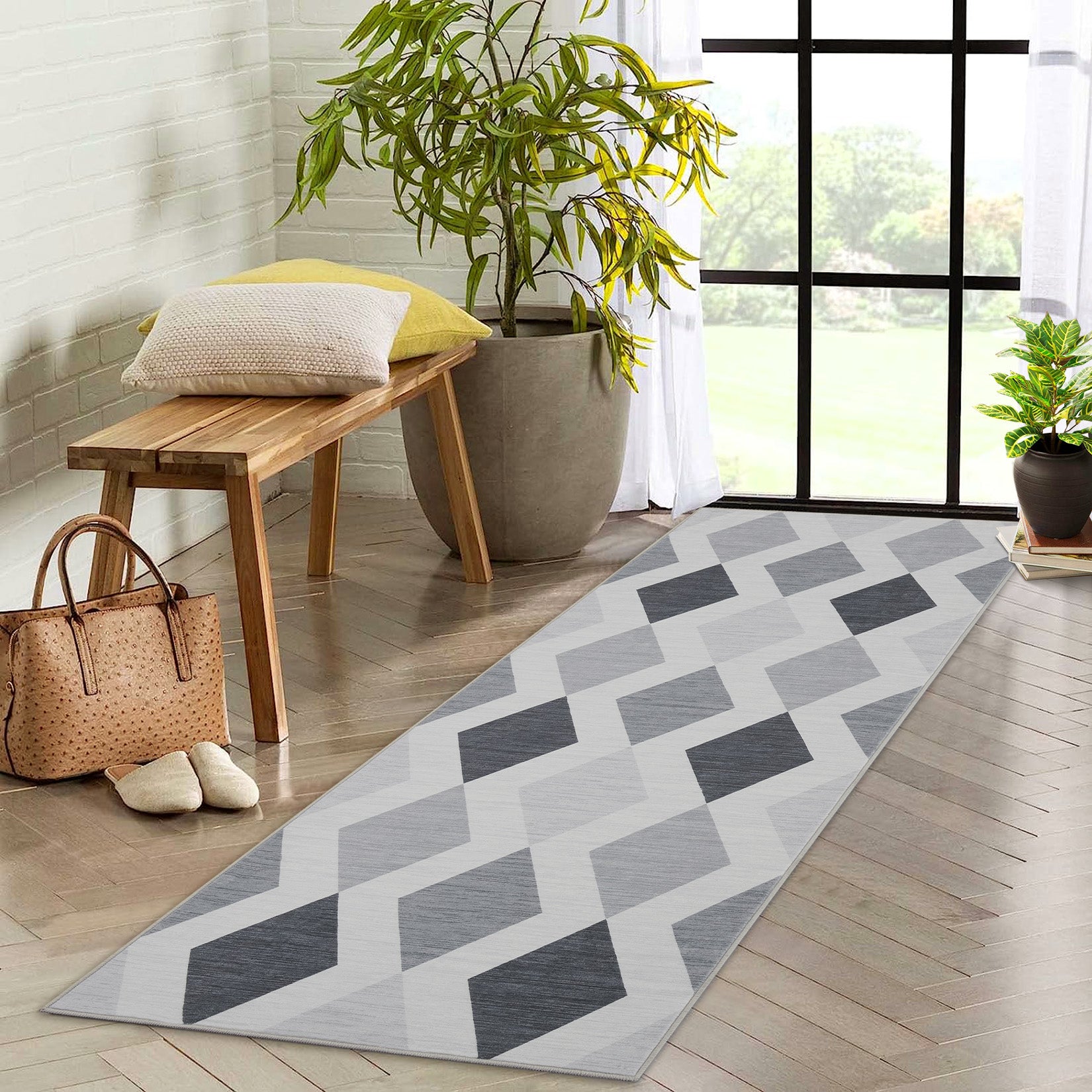 Garvee 10x13 Geometric Area Rug – Washable Non-Slip Modern Abstract Low Pile Carpet for Living Room, Bedroom & Dining Room, Gray