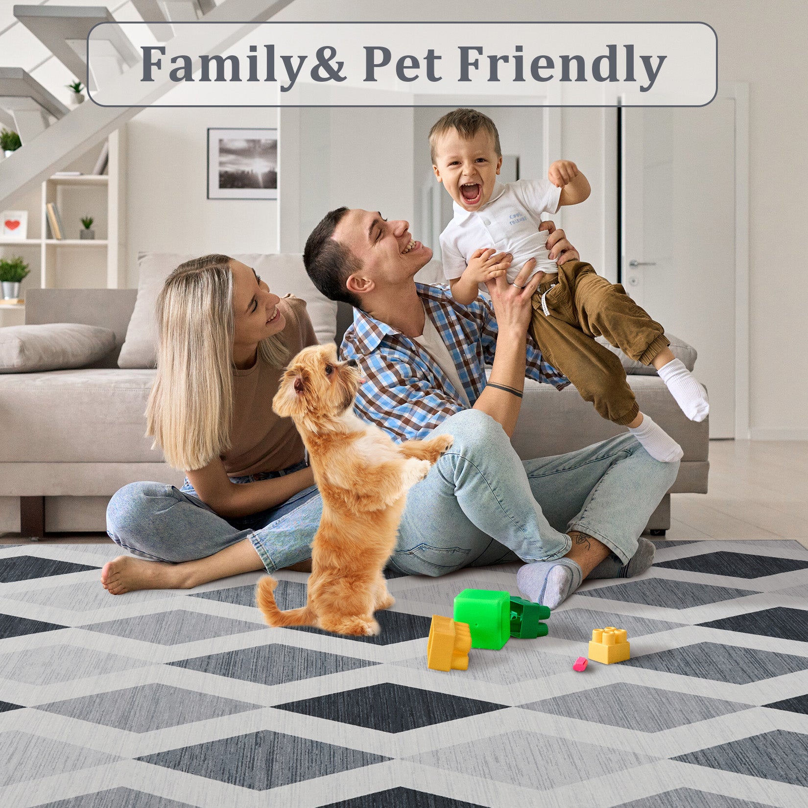 Garvee 9x12 Geometric Area Rug – Washable Non-Slip Modern Abstract Low Pile Carpet for Living Room, Bedroom & Dining Room, Gray