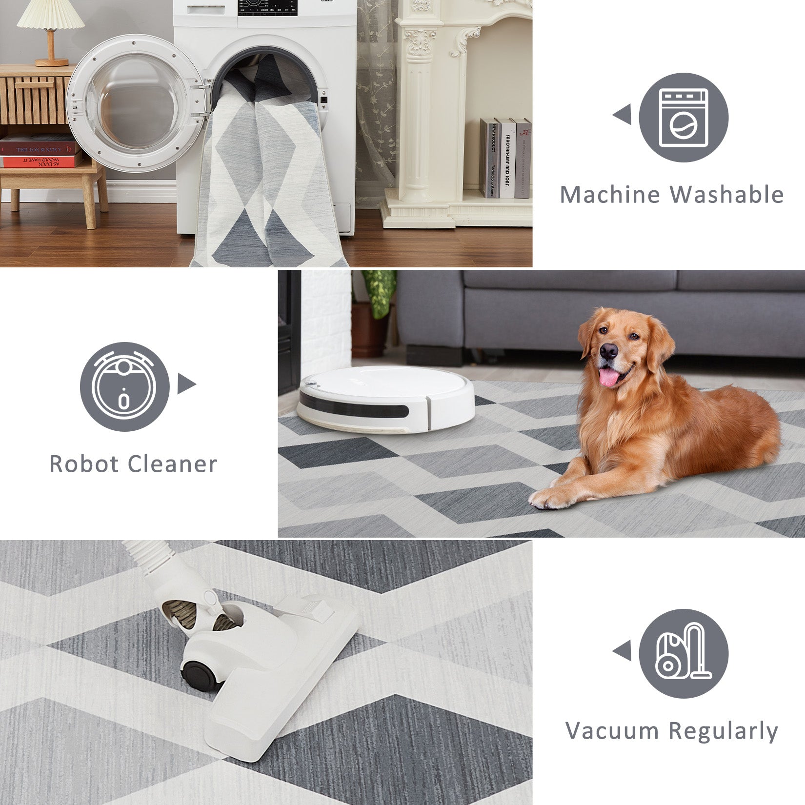 Garvee 9x12 Geometric Area Rug – Washable Non-Slip Modern Abstract Low Pile Carpet for Living Room, Bedroom & Dining Room, Gray