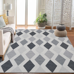 Garvee 5x7 Geometric Area Rug – Washable Non-Slip Modern Abstract Low Pile Carpet for Living Room, Bedroom & Dining Room, Gray - Gray
