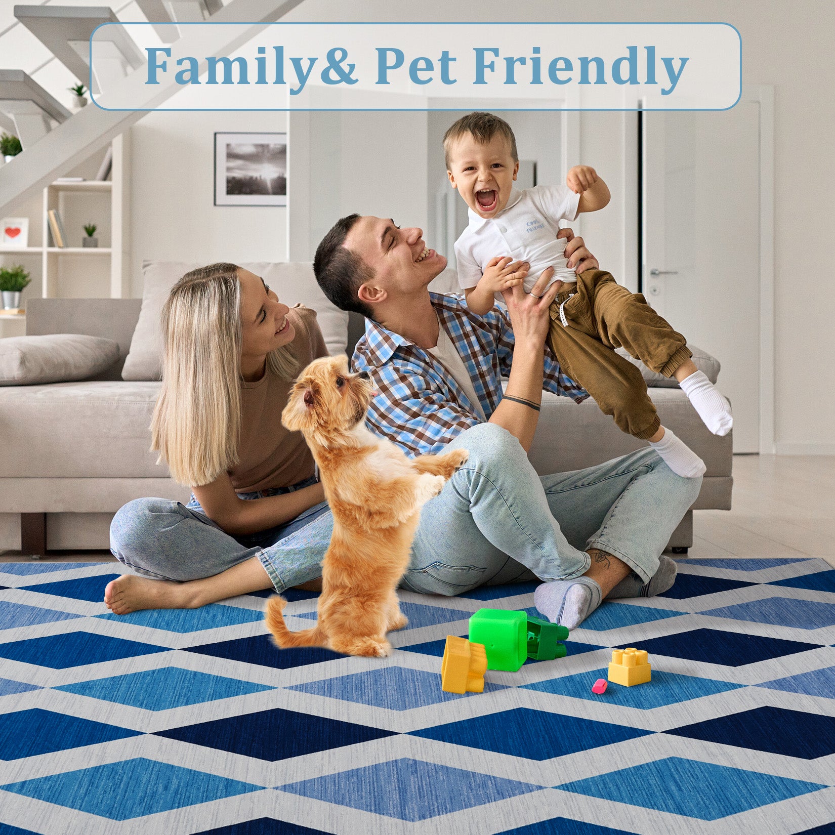 Garvee 9x12 Geometric Area Rug – Washable Non-Slip Modern Abstract Low Pile Carpet for Living Room, Bedroom & Dining Room, Blue Green