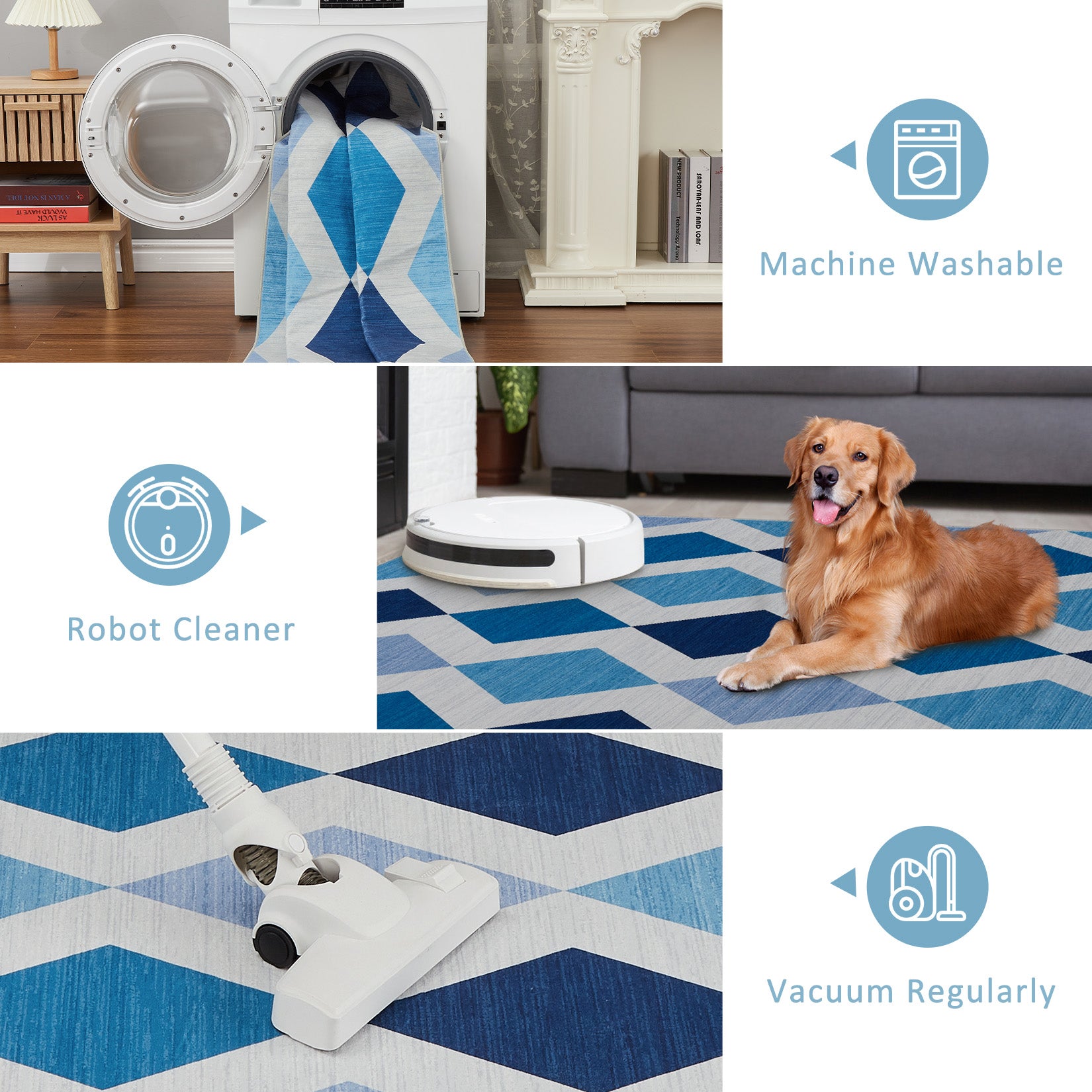 Garvee 9x12 Geometric Area Rug – Washable Non-Slip Modern Abstract Low Pile Carpet for Living Room, Bedroom & Dining Room, Blue Green