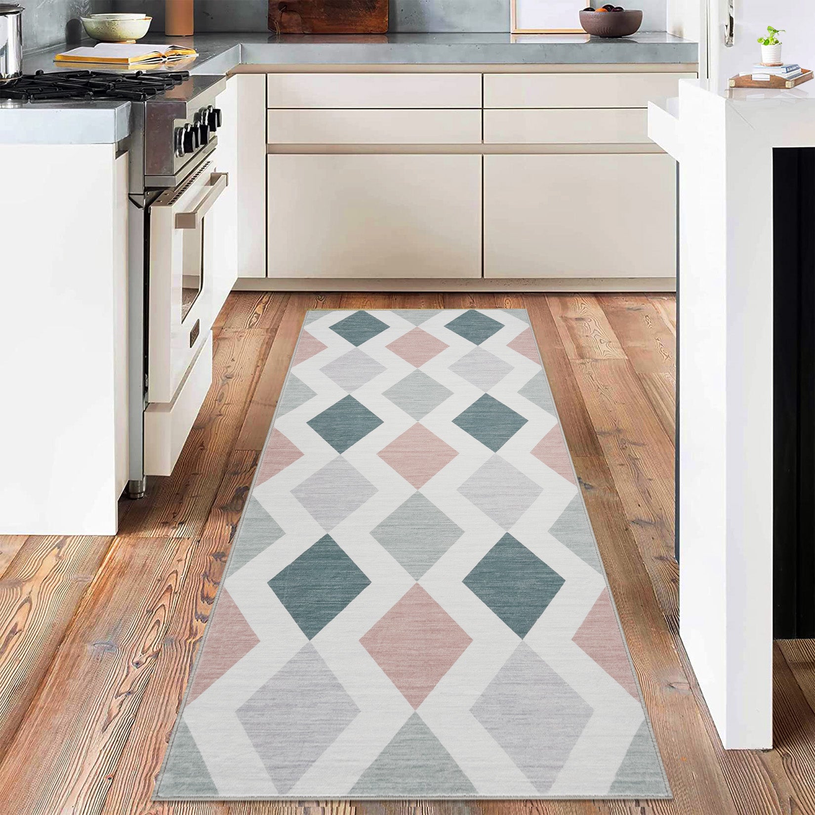 Garvee 10x13 Geometric Area Rug – Washable Non-Slip Modern Abstract Low Pile Carpet for Living Room, Bedroom & Dining Room, Green