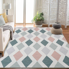 Garvee 5x7 Geometric Area Rug – Washable Non-Slip Modern Abstract Low Pile Carpet for Living Room, Bedroom & Dining Room, Green - Green