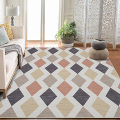 Garvee 9x12ft Checkered Area Rug – Washable Non-Slip Cotton Woven Rug, Vintage Retro Modern Design for Living Room, Bedroom, Dining Room & Home Office, Camel Brown - Camel Brown