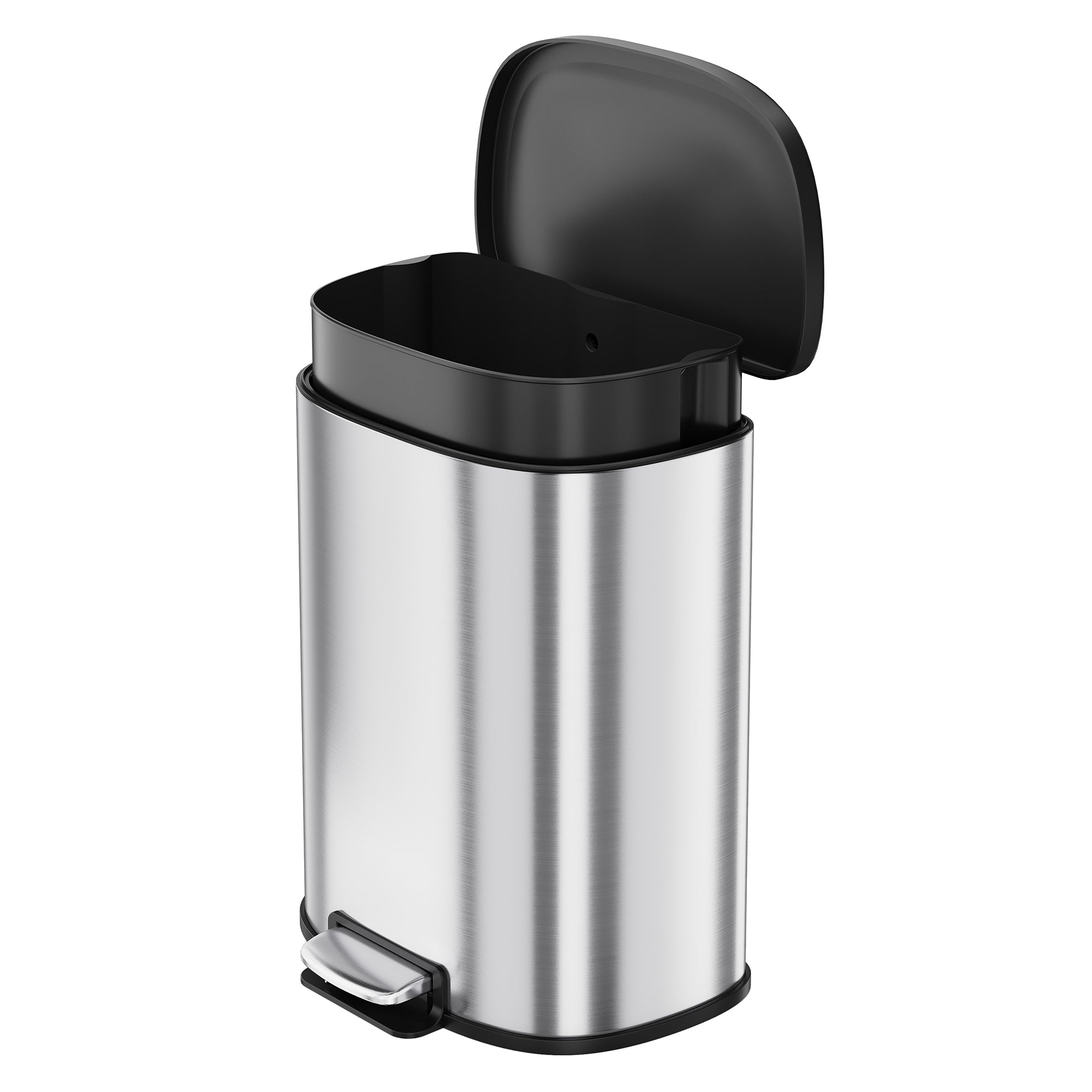 Garvee D-Shape Kitchen Trash Can 50L/13.2 Gal, Smudge Resistant Step-On Garbage Can with Lid, Stainless Steel Trash Bin with Removable Buckets, Soft-Close Lid
