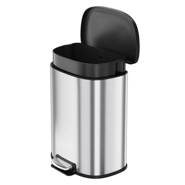 Garvee D-Shape Kitchen Trash Can 50L/13.2 Gal, Smudge Resistant Step-On Garbage Can with Lid, Stainless Steel Trash Bin with Removable Buckets, Soft-Close Lid