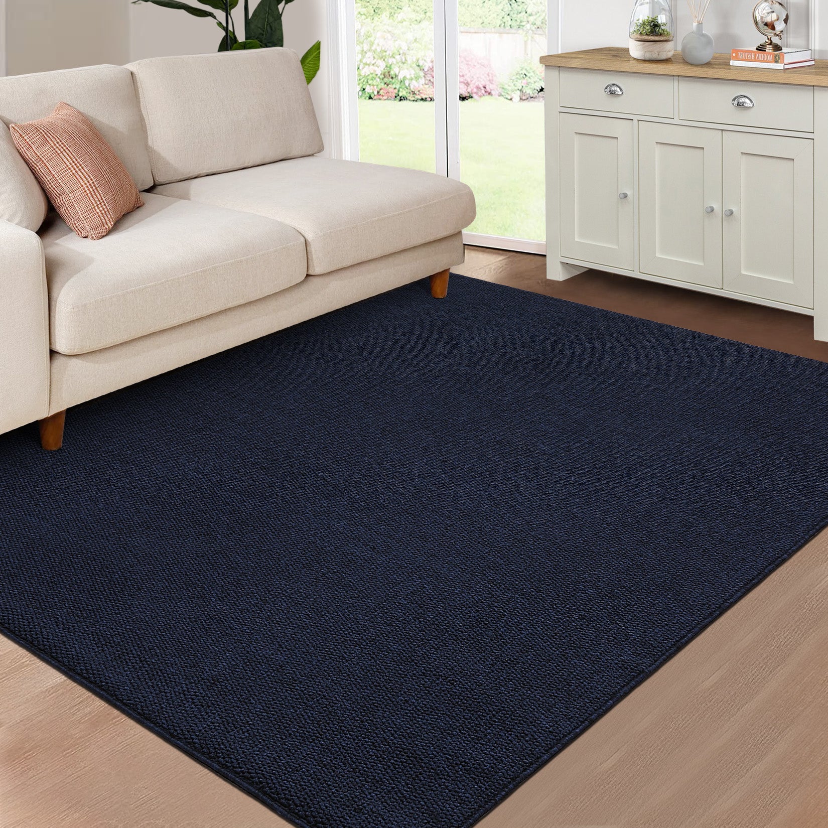 Garvee Washable Area Rug 5x7 Modern Solid Textured Area Rug for Living Room, Contemporary Weaving Accent Rug Non-Slip Stain Resistant Farmhouse Floor Cover Carpet for Bedroom Decor, Navy