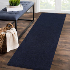 Garvee Runner Rug Modern Solid Textured Washable Hallway Runner Rug, Non-Slip Stain Resistant Area Rug Contemporary Weaving Kitchen Mat Floor Cover Carpet for Doorway Bedside, 2' x 6', Navy - Navy Blue