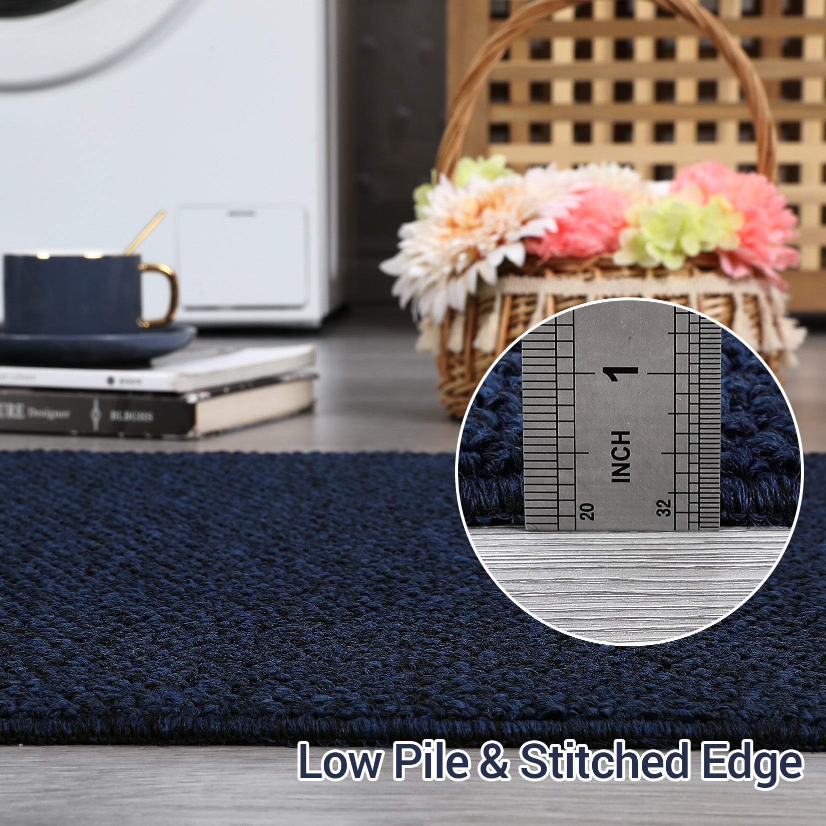 Garvee Washable Area Rug 5x7 Modern Solid Textured Area Rug for Living Room, Contemporary Weaving Accent Rug Non-Slip Stain Resistant Farmhouse Floor Cover Carpet for Bedroom Decor, Navy