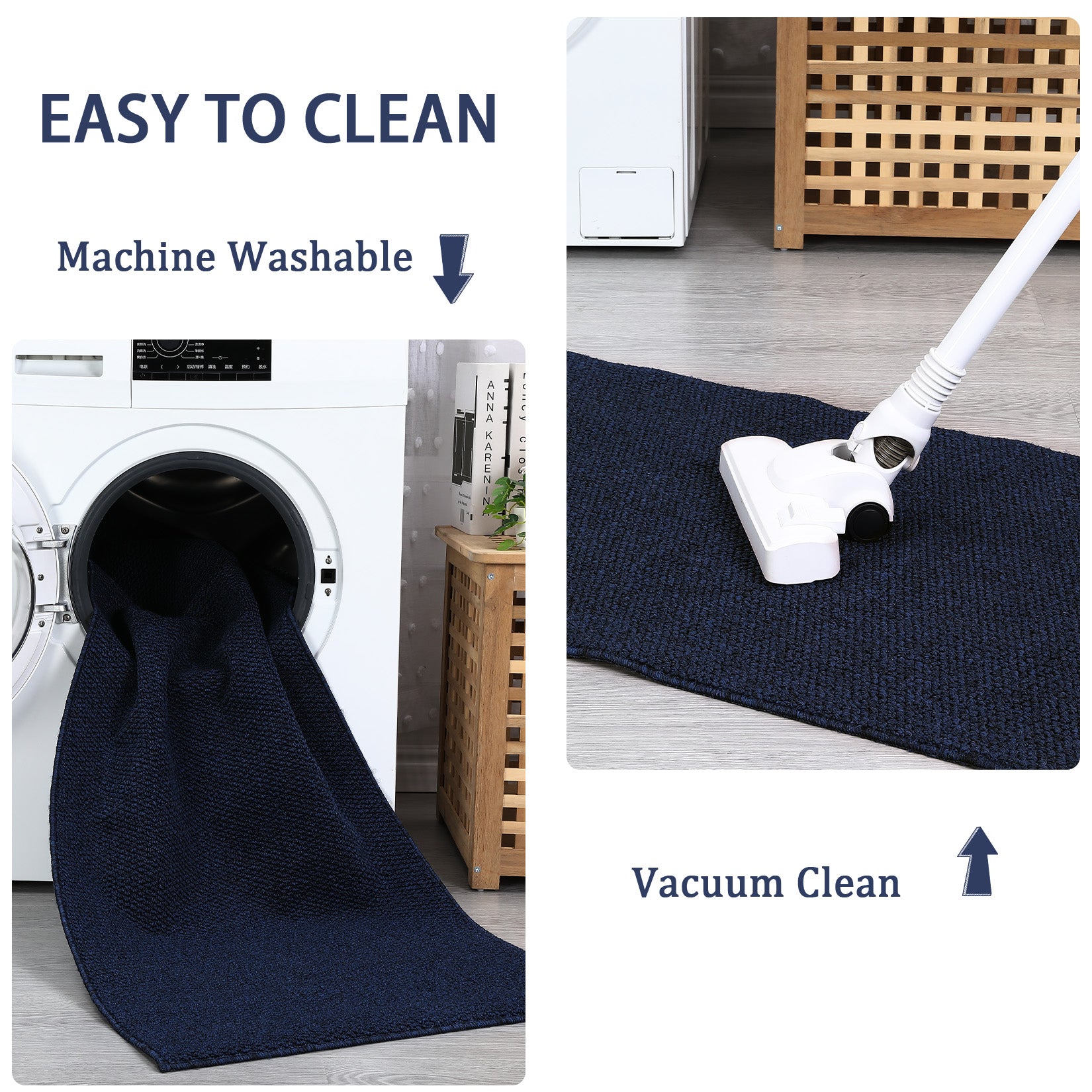 Garvee 8x10 Area Rug Modern Solid Textured Large Area Rug Machine Washable Rug for Living Room, Non-Slip Stain Resistant Accent Rug Contemporary Weaving Floor Cover Carpet for Bedroom, Navy