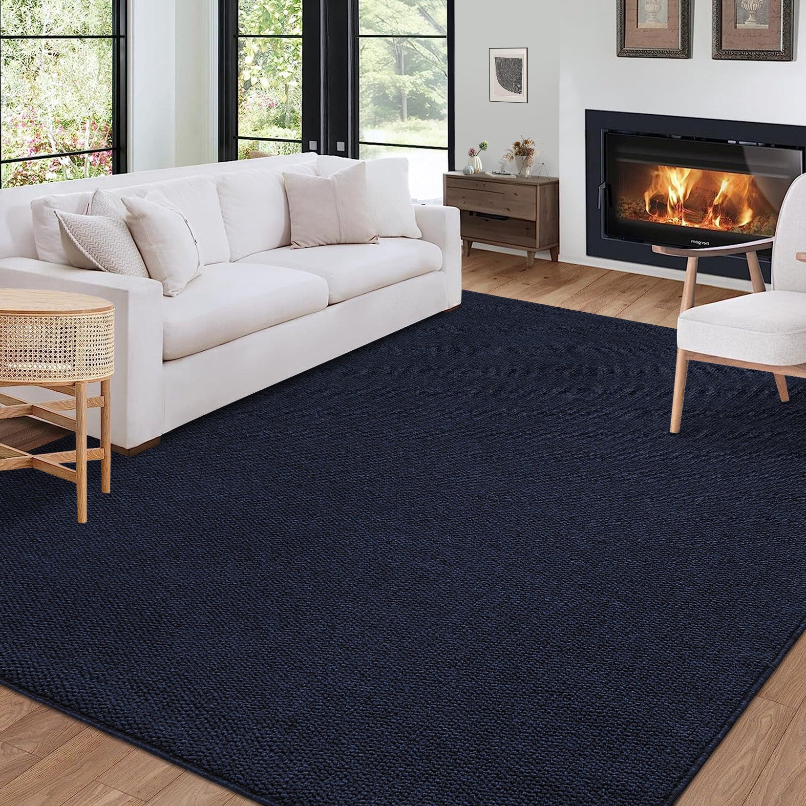 Garvee Washable Area Rug 5x7 Modern Solid Textured Area Rug for Living Room, Contemporary Weaving Accent Rug Non-Slip Stain Resistant Farmhouse Floor Cover Carpet for Bedroom Decor, Navy