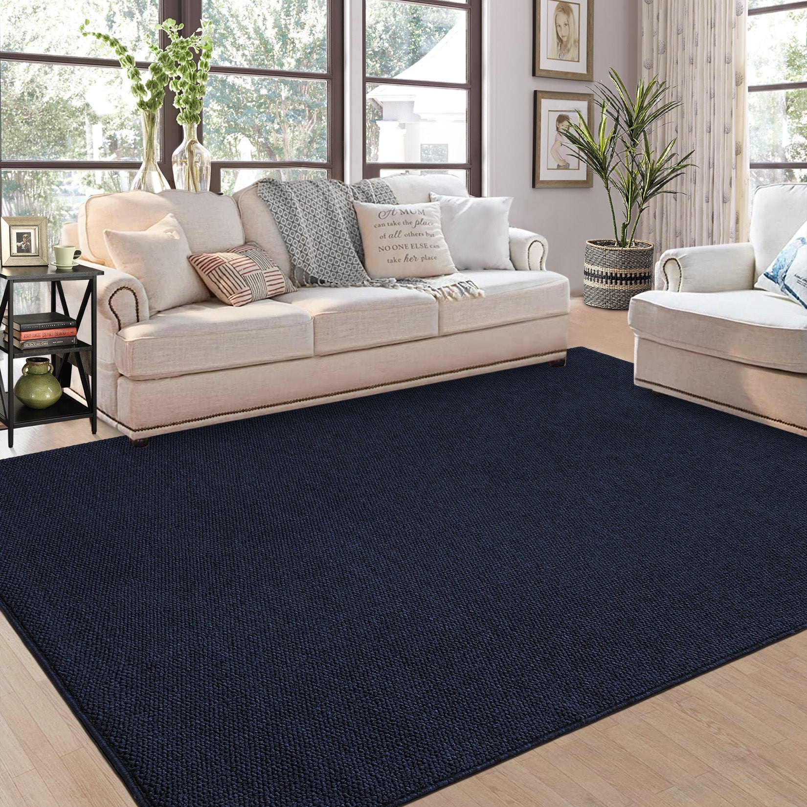 Garvee Washable Area Rug 5x7 Modern Solid Textured Area Rug for Living Room, Contemporary Weaving Accent Rug Non-Slip Stain Resistant Farmhouse Floor Cover Carpet for Bedroom Decor, Navy