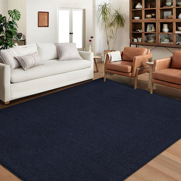 Garvee 8x10 Area Rug Modern Solid Textured Large Area Rug Machine Washable Rug for Living Room, Non-Slip Stain Resistant Accent Rug Contemporary Weaving Floor Cover Carpet for Bedroom, Navy