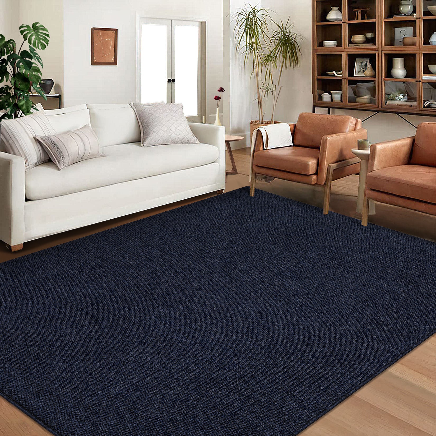 Garvee 8x10 Area Rug Modern Solid Textured Large Area Rug Machine Washable Rug for Living Room, Non-Slip Stain Resistant Accent Rug Contemporary Weaving Floor Cover Carpet for Bedroom, Navy