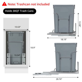 Garvee Pull Out Trash Can Under Cabinet, Stainless Steel Adjustable Slide Out Shelf for Waste Garbage Can Under Kitchen Sink for 30L Trash Can, Trash Can Not Included