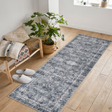 Garvee 2x6 Vintage Floral Runner Rug Traditional Medallion Floor Carpet Non Slip Non Shedding Runner, Low Pile Thin Runner, Soft Washable Hallway Runner, Distressed Gray Runner for Kitchen - Gray