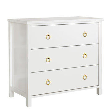 Garvee 3 Drawer Dresser for Bedroom, Modern Wood Dresser with Gold Metal Ring Handles, Freestanding Chest of Drawer with Anti-tipping Design for Living Room, Entryway, White