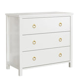 Garvee 3 Drawer Dresser for Bedroom, Modern Wood Dresser with Gold Metal Ring Handles, Freestanding Chest of Drawer with Anti-tipping Design for Living Room, Entryway, White - White
