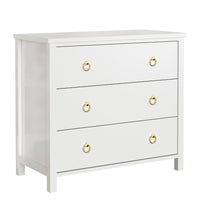 Garvee 3 Drawer Dresser for Bedroom, Modern Wood Dresser with Gold Metal Ring Handles, Freestanding Chest of Drawer with Anti-tipping Design for Living Room, Entryway, White