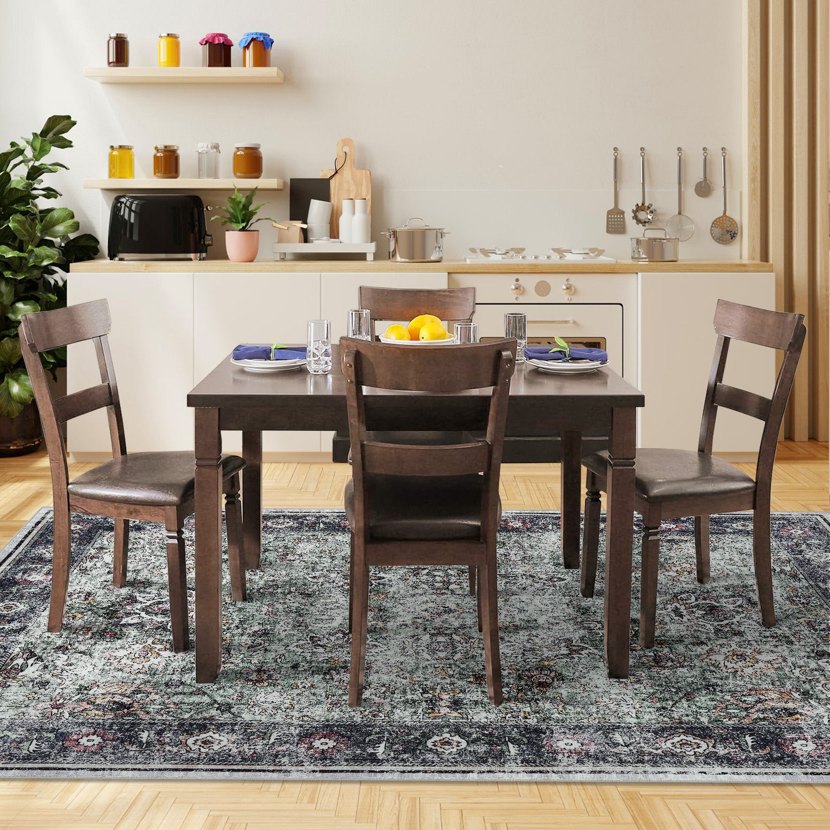 Garvee Persian Green 4x6 Living Room Washable Non Slip Vintage Retro Rugs Low Pile Chenille Print Rug for Bedroom Dining Room Home Office