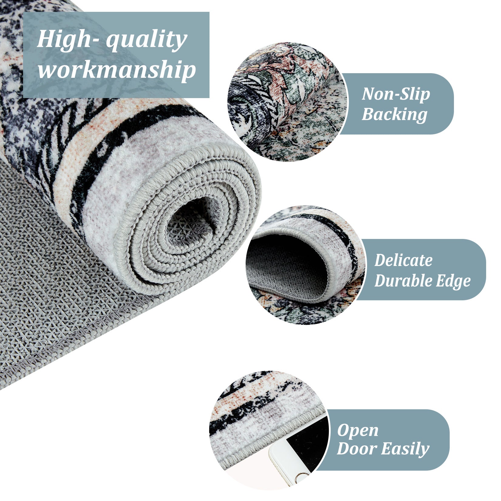 Garvee Persian Green 4x6 Living Room Washable Non Slip Vintage Retro Rugs Low Pile Chenille Print Rug for Bedroom Dining Room Home Office