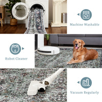 Garvee Persian Green 4x6 Living Room Washable Non Slip Vintage Retro Rugs Low Pile Chenille Print Rug for Bedroom Dining Room Home Office