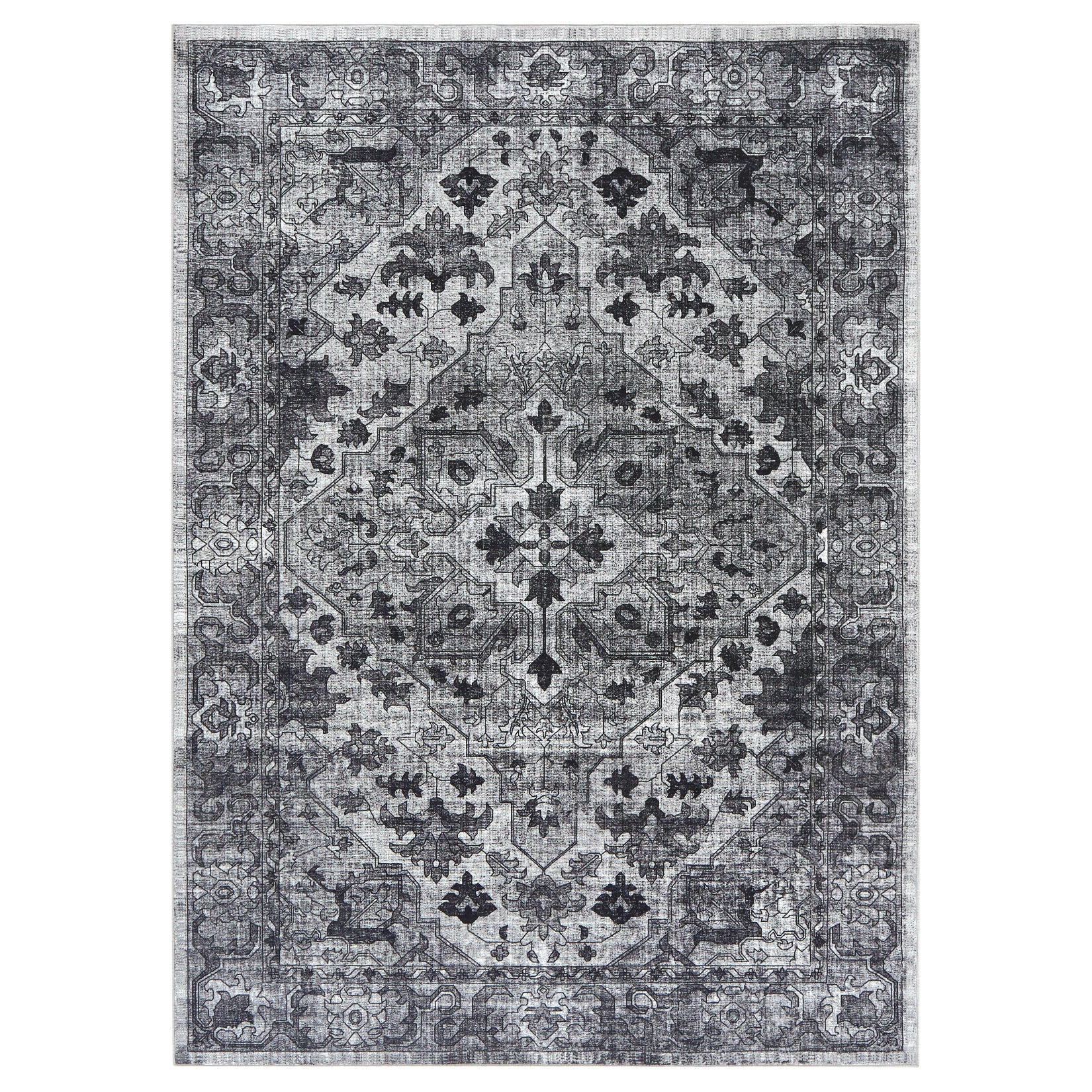 Garvee Vintage Floral Washable Area Rug, Dark Gray 10x13 Non Slip Low Pile Rug for Living Room and Bedroom, Kid and Pet Friendly