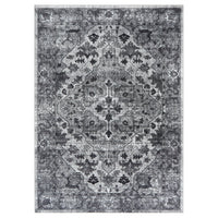 Garvee Vintage Floral Washable Area Rug, Dark Gray 8x10 Non Slip Low Pile Rug for Living Room and Bedroom, Kid and Pet Friendly