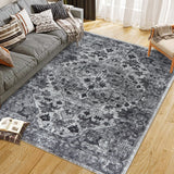 Garvee Vintage Floral Washable Area Rug, Dark Gray 5x7 Non Slip Low Pile Rug for Bedroom and Nursery, Kid and Pet Friendly - Dark Gray