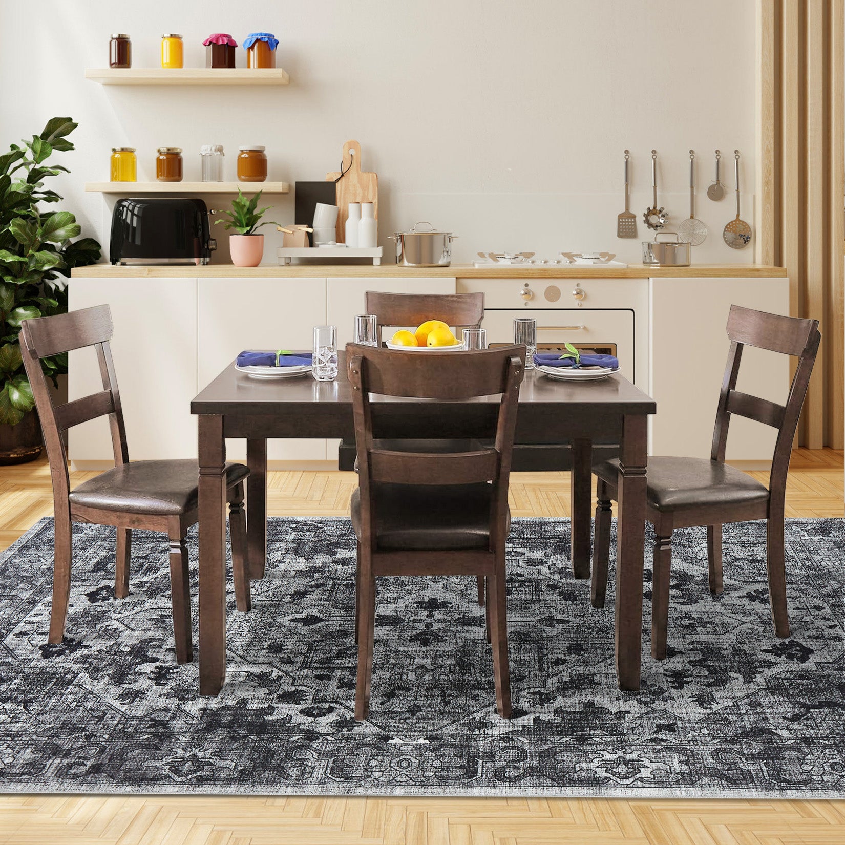 Garvee Vintage Floral Washable Area Rug, Dark Gray 10x13 Non Slip Low Pile Rug for Living Room and Bedroom, Kid and Pet Friendly