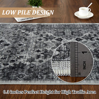 Garvee Vintage Floral Washable Runner Rug, Dark Gray 2x6 Non Slip Low Pile Hallway and Entryway Rug, Kid and Pet Friendly