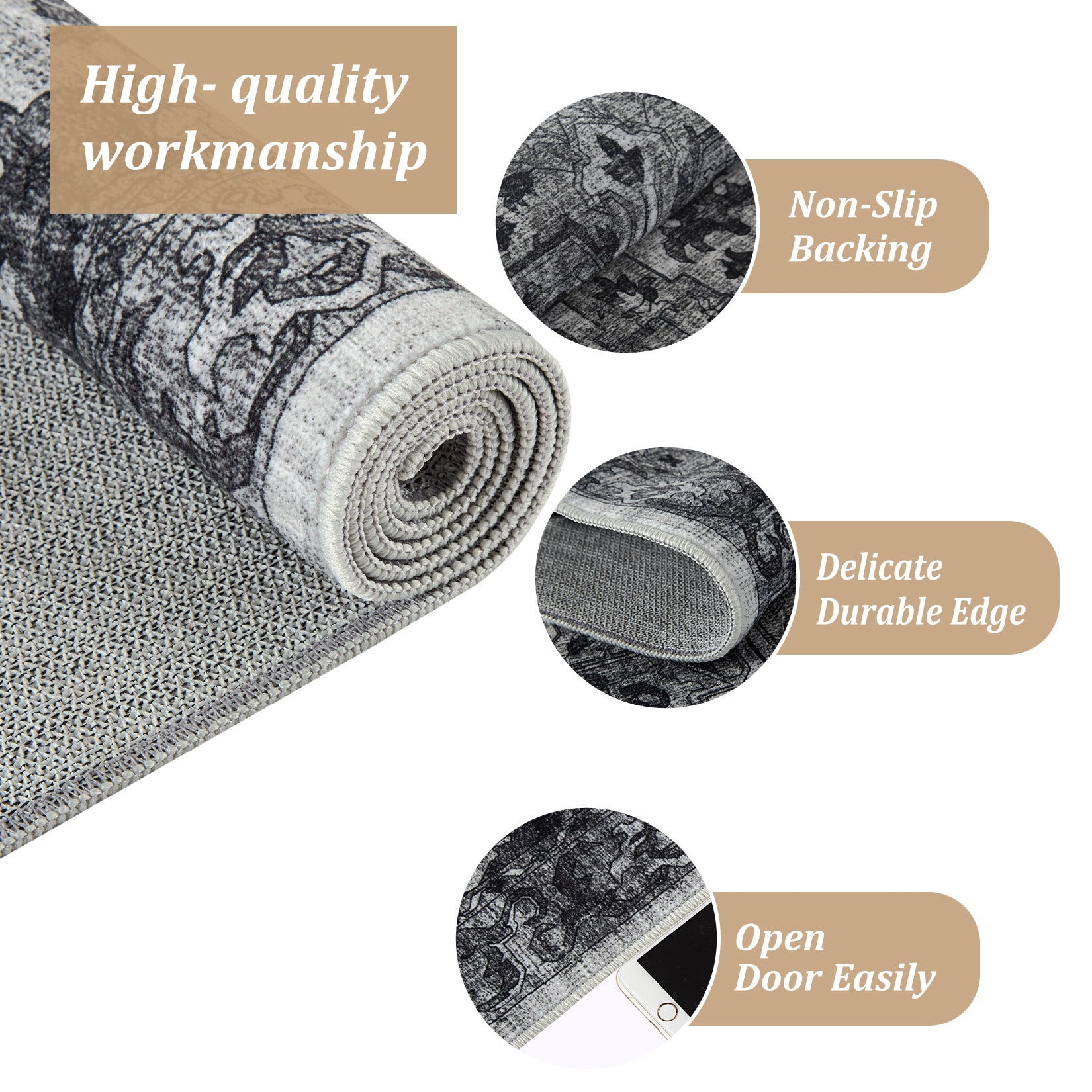 Garvee Vintage Floral Washable Runner Rug, Dark Gray 2x6 Non Slip Low Pile Hallway and Entryway Rug, Kid and Pet Friendly