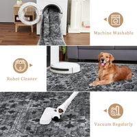 Garvee Vintage Floral Washable Runner Rug, Dark Gray 2x6 Non Slip Low Pile Hallway and Entryway Rug, Kid and Pet Friendly