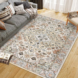 Garvee Vintage Floral Washable Area Rug, Beige 5x7 Non Slip Low Pile Rug for Bedroom and Nursery, Kid and Pet Friendly - Beige