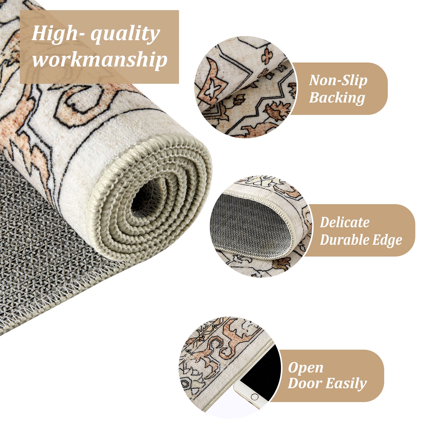 Garvee Vintage Floral Washable Area Rug, Beige 9x12 Non Slip Low Pile Rug for Living Room and Bedroom, Kid and Pet Friendly