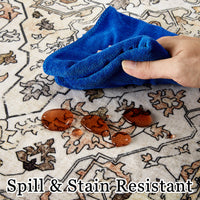 Garvee Vintage Floral Washable Area Rug, Beige 9x12 Non Slip Low Pile Rug for Living Room and Bedroom, Kid and Pet Friendly